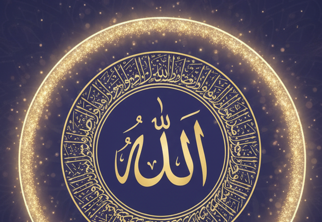 Beautiful Islamic calligraphy of Allah's Names representing Zikr benefits