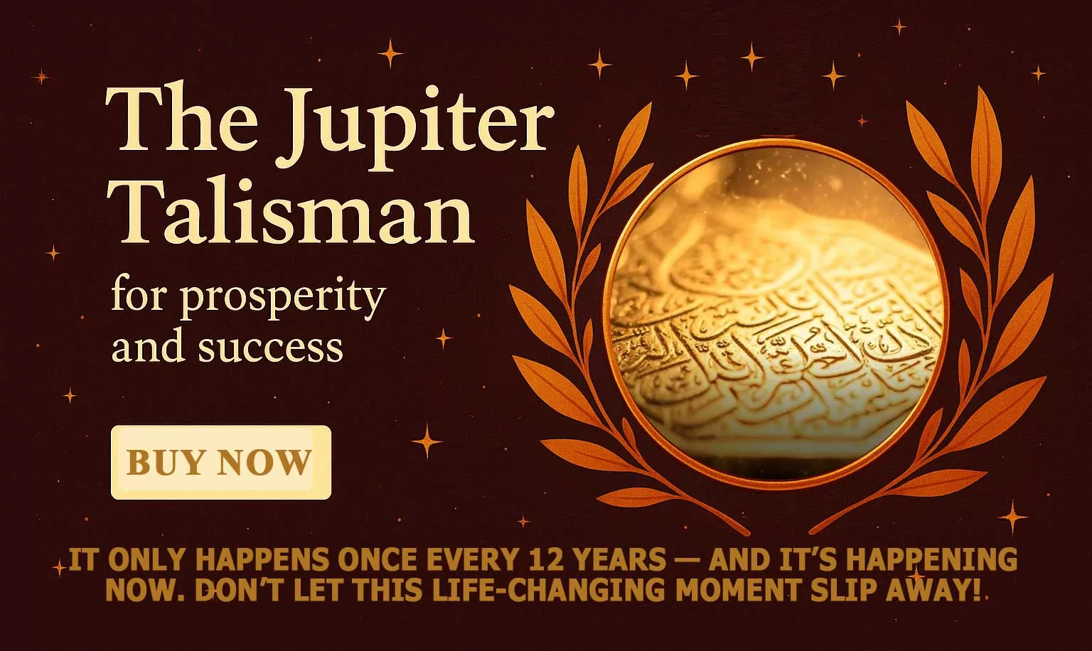 An ornate, glowing Jupiter Talisman for prosperity and success in Dallas Metro