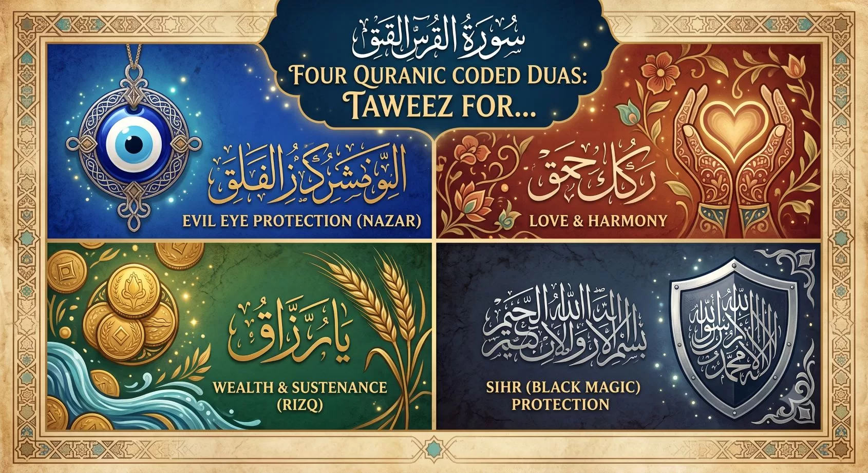 4 Quranic Coded Duas Taweez for Sihr Protection, Love, Wealth