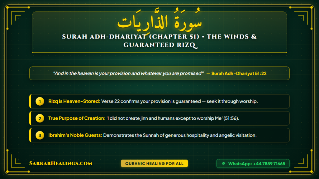 Surah Adh-Dhariyat Guaranteed Rizq Worship Purpose Ibrahim Guests Card | Sarkar Healings