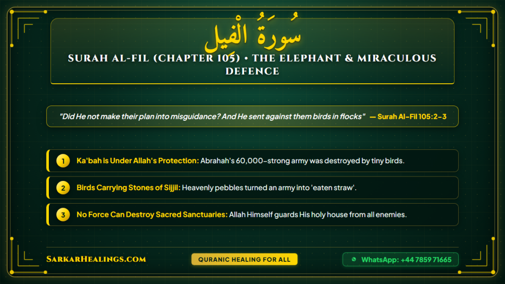 Surah Al-Fil Elephant Army Abrahah Makkah Birds Sijjil Miracle Card | Sarkar Healings