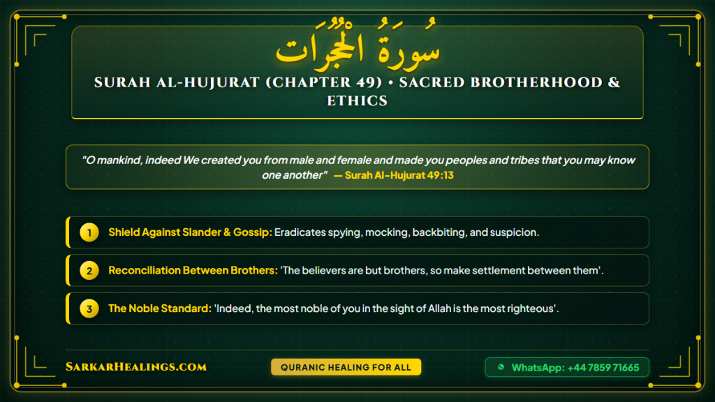 Surah Al-Hujurat Islamic Manners Brotherhood Shield Slander Gossip Card | Sarkar Healings