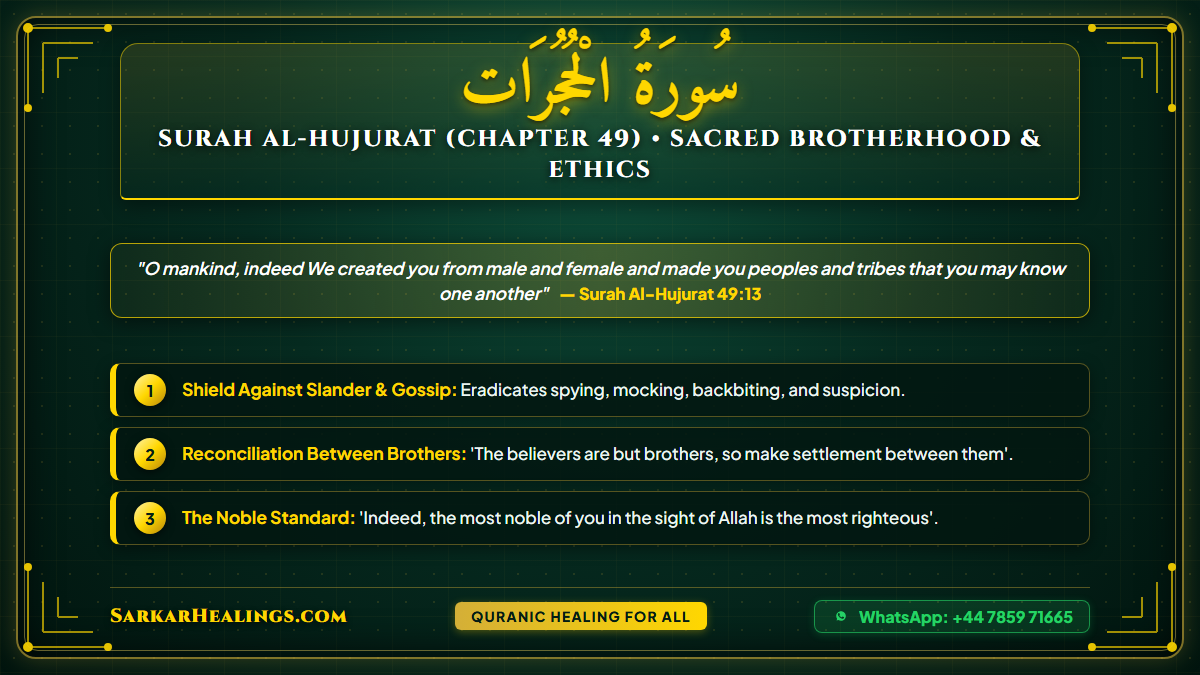 Surah Al-Hujurat Islamic Manners Brotherhood Shield Slander Gossip Card | Sarkar Healings