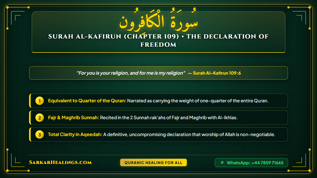 Surah Al-Kafirun Quarter Quran Fajr Sunnah Declaration Faith Freedom Card | Sarkar Healings