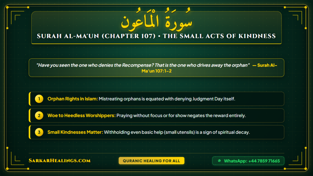 Surah Al-Maun Orphan Rights Small Charity Negligent Prayer Social Duty Card | Sarkar Healings