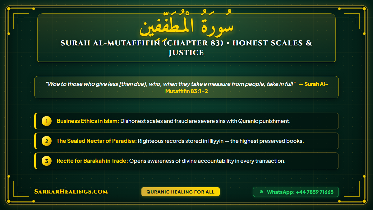 Surah Al-Mutaffifin Honest Business Scales Justice Woe to Cheaters Card | Sarkar Healings