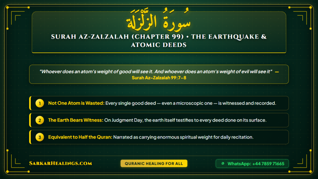 Surah Az-Zalzalah Earthquake Atom of Good Atom of Evil Deeds Recorded Card | Sarkar Healings